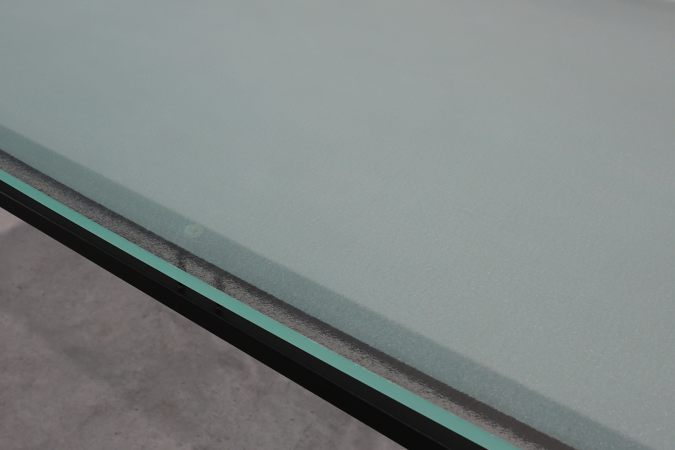 Modernist Dining Table with Black Metal Base and Glass Top, Belgium 1980sthumbnail